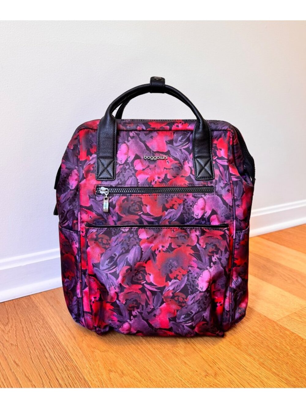 Baggallini Soho Backpack Red Onyx Watercolor Laptop Bag Purple Travel Bag